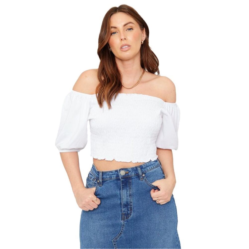 Be You Womens/Ladies Off  Regular Puff Sleeve Crop Top / White